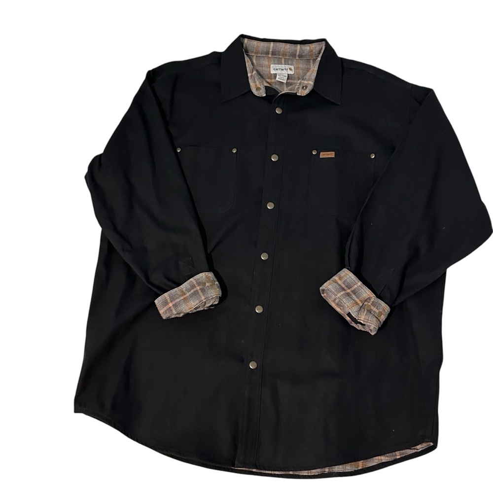 Carhartt Black Snap-Front Flannel Lined Canvas Shirt Jacket Shacket XXL Tall
